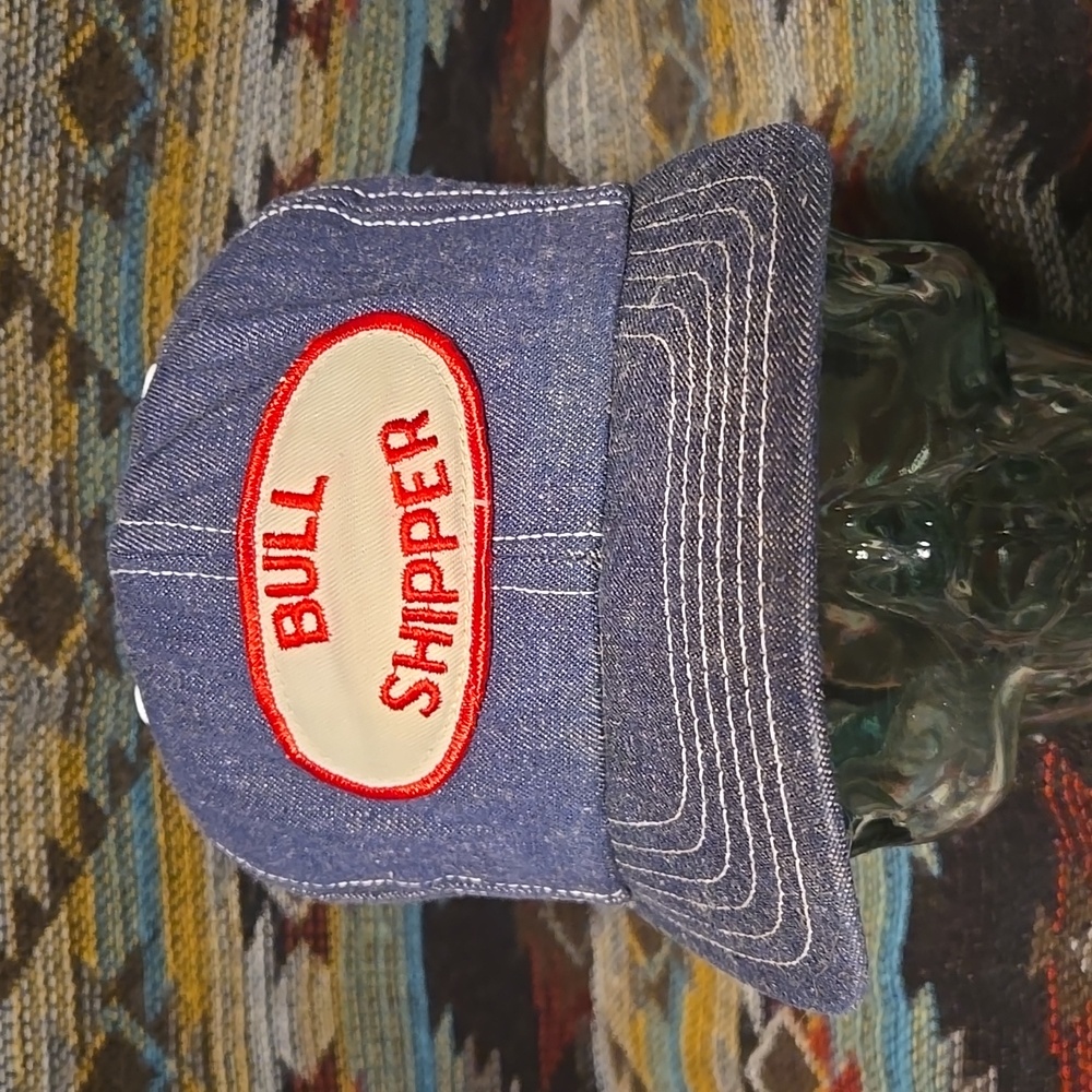 VTG 70s-80s Bull Shipper Denim White-Stitch Embroidered Patch Snapback.